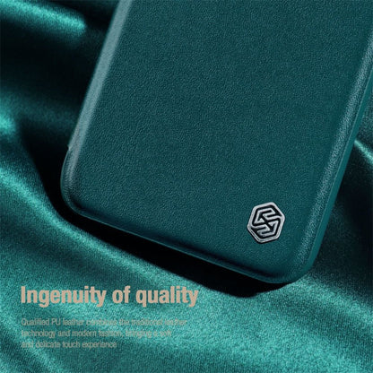 NILLKIN Qin Pro Series for iPhone 14 Plus Cloth Texture Phone Case with Sliding Lens Protection Cover PU Leather Anti-scratch Shell Card Holder