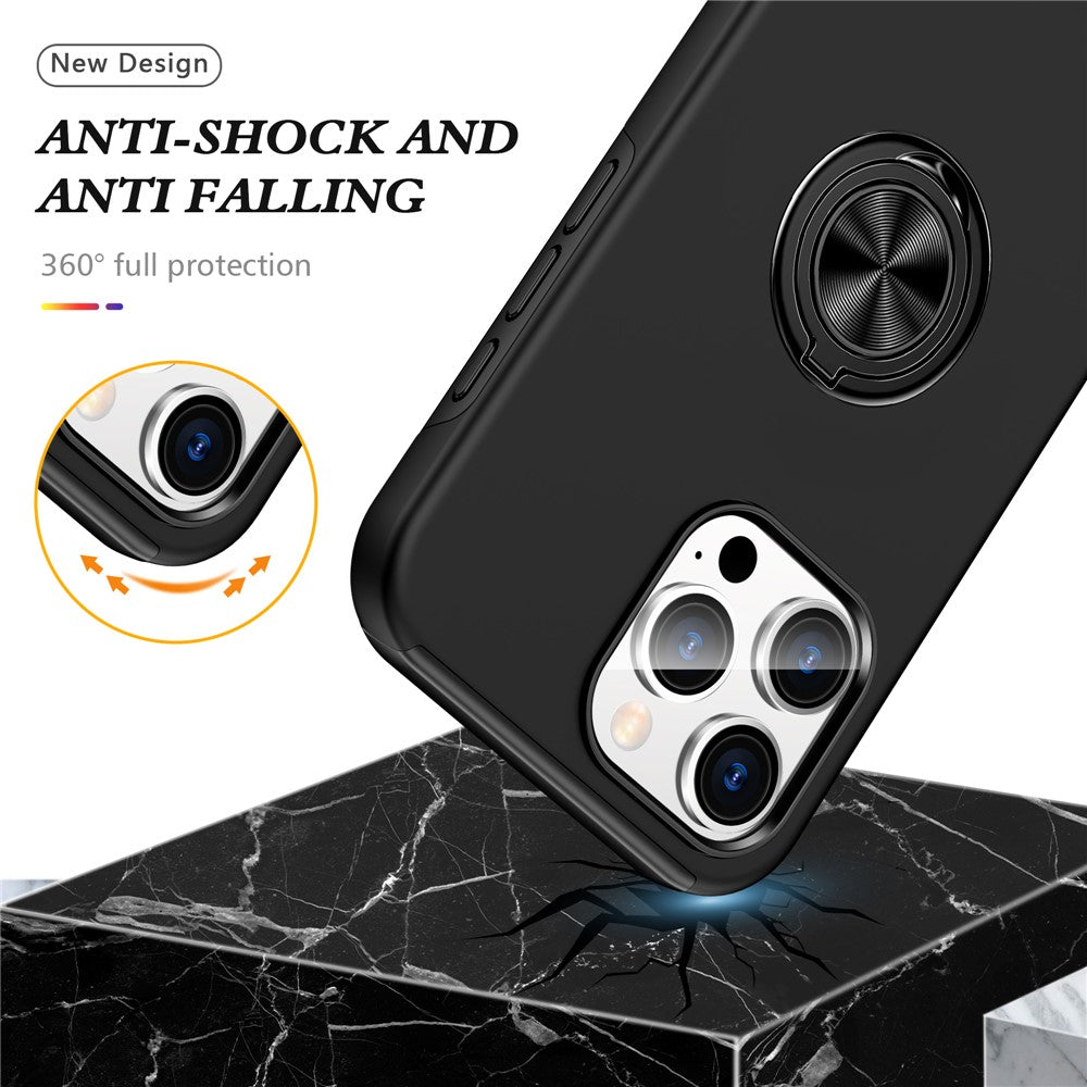For iPhone 16 Pro Max Case with Ring Holder PC+TPU Anti-Scratch Phone Cover