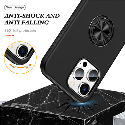 For iPhone 16 Pro Max Case with Ring Holder PC+TPU Anti-Scratch Phone Cover