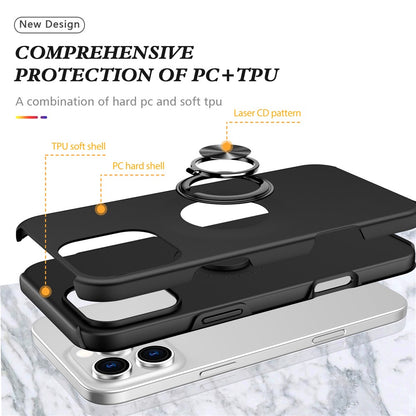 For iPhone 16 Pro Max Case with Ring Holder PC+TPU Anti-Scratch Phone Cover