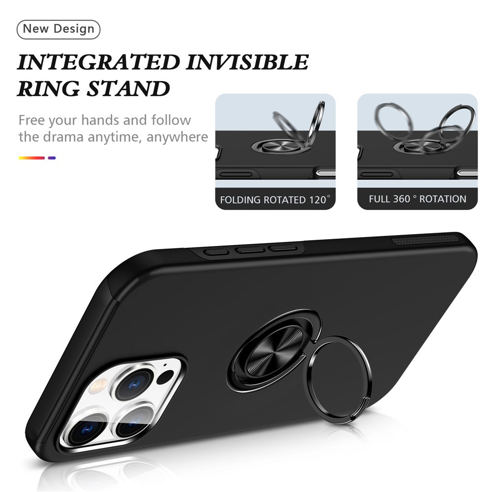 For iPhone 16 Pro Max Case with Ring Holder PC+TPU Anti-Scratch Phone Cover