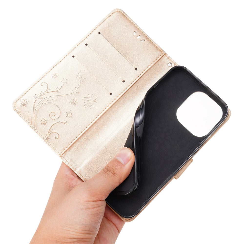For iPhone 16 Pro Max Case Leather Phone Cover Butterfly Flower Pattern