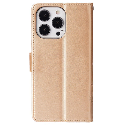 For iPhone 16 Pro Max Case Leather Phone Cover Butterfly Flower Pattern