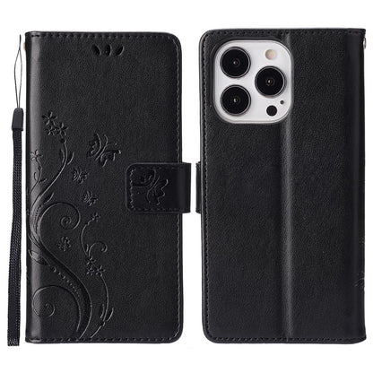 For iPhone 16 Pro Max Case Leather Phone Cover Butterfly Flower Pattern