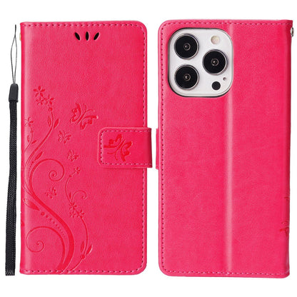For iPhone 16 Pro Max Case Leather Phone Cover Butterfly Flower Pattern