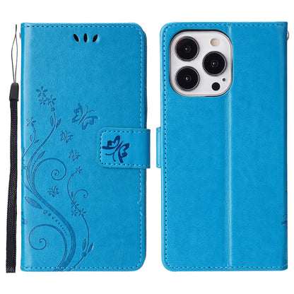 For iPhone 16 Pro Max Case Leather Phone Cover Butterfly Flower Pattern