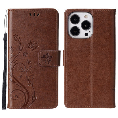 For iPhone 16 Pro Max Case Leather Phone Cover Butterfly Flower Pattern
