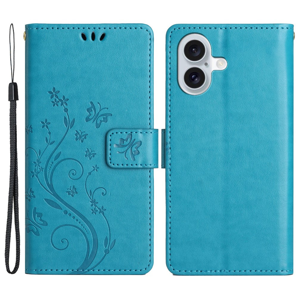 For iPhone 16 Case Flip Shockproof Butterfly Floral Leather Phone Cover