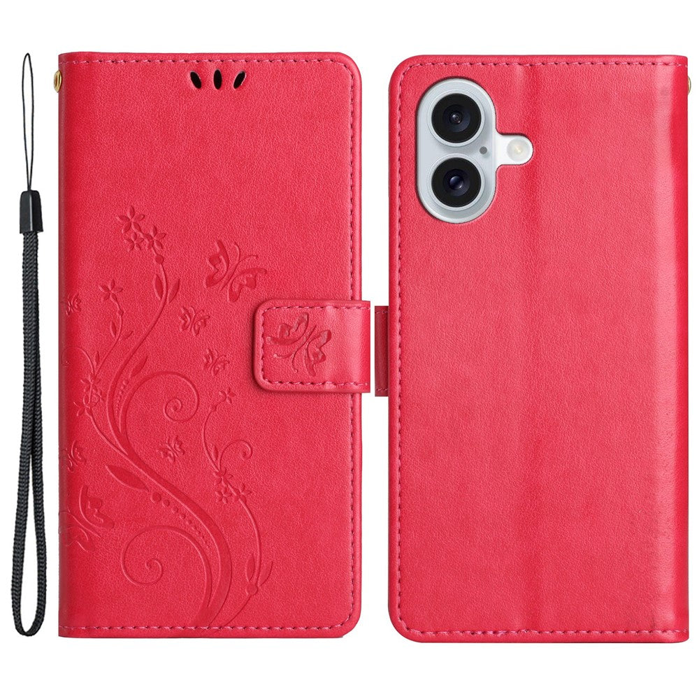 For iPhone 16 Case Flip Shockproof Butterfly Floral Leather Phone Cover