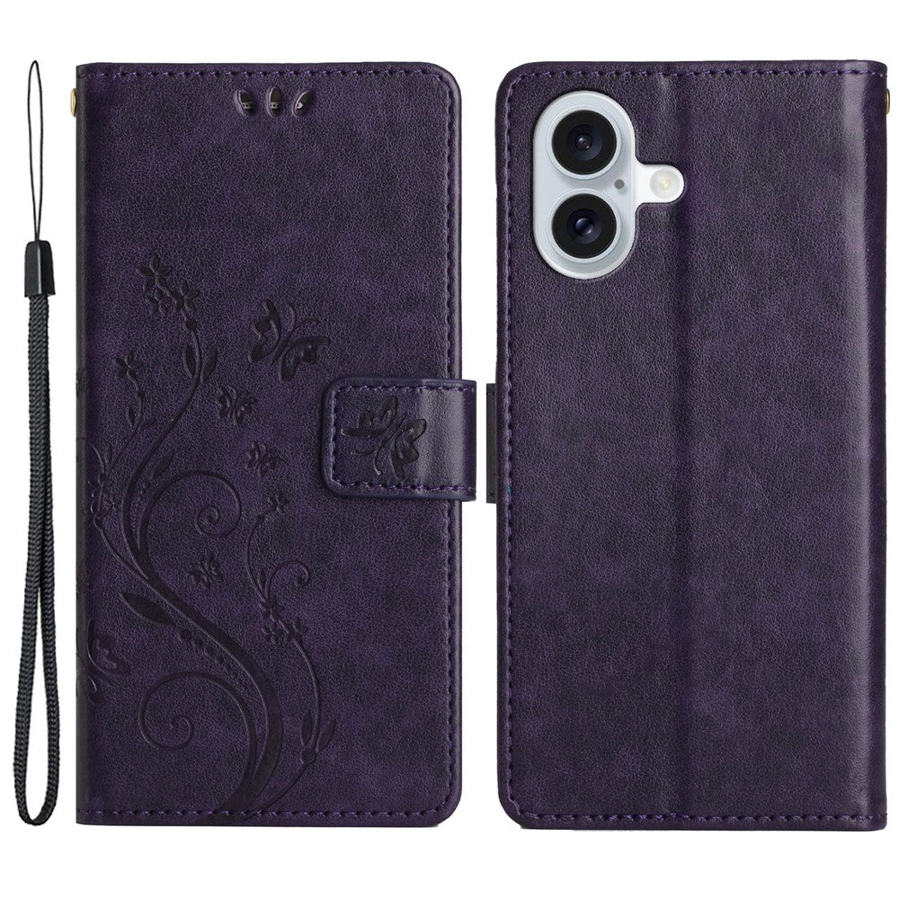 For iPhone 16 Case Flip Shockproof Butterfly Floral Leather Phone Cover
