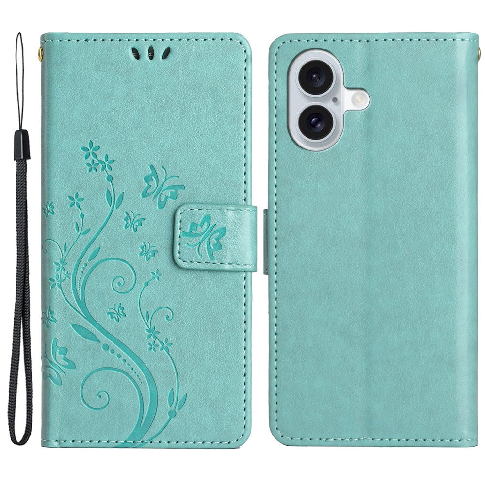 For iPhone 16 Case Flip Shockproof Butterfly Floral Leather Phone Cover