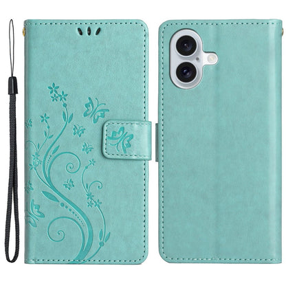 For iPhone 16 Case Flip Shockproof Butterfly Floral Leather Phone Cover