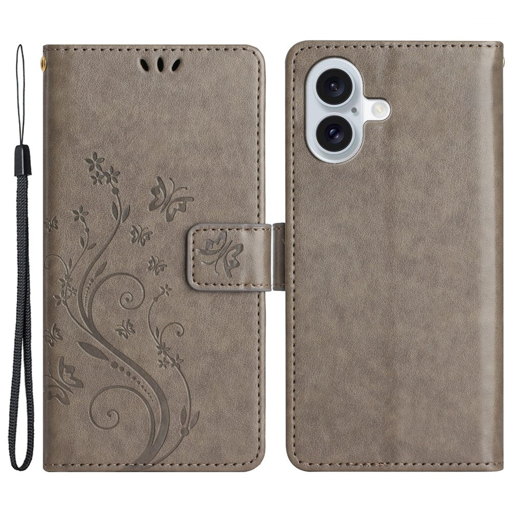 For iPhone 16 Case Flip Shockproof Butterfly Floral Leather Phone Cover