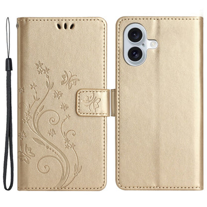 For iPhone 16 Case Flip Shockproof Butterfly Floral Leather Phone Cover