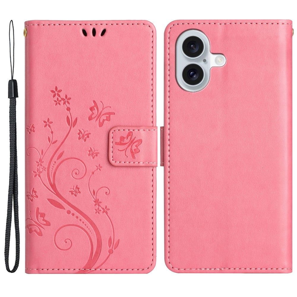 For iPhone 16 Case Flip Shockproof Butterfly Floral Leather Phone Cover