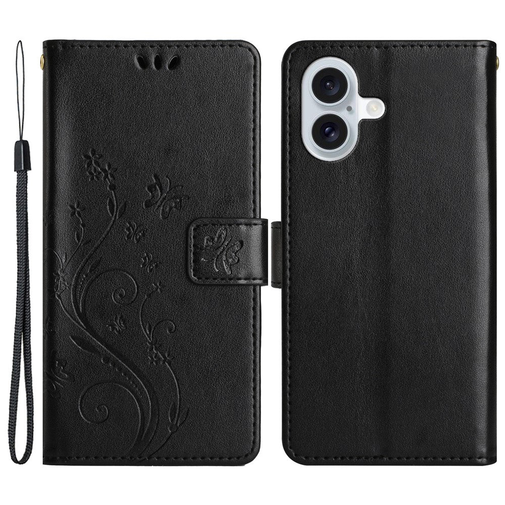 For iPhone 16 Case Flip Shockproof Butterfly Floral Leather Phone Cover