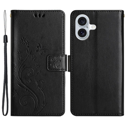 For iPhone 16 Case Flip Shockproof Butterfly Floral Leather Phone Cover
