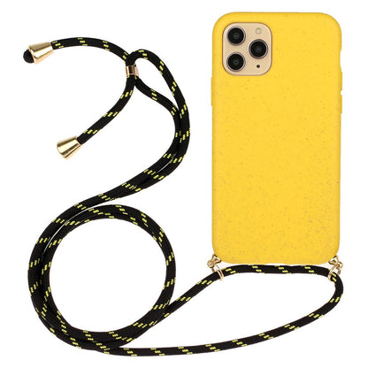 For iPhone 16 Pro Case with Lanyard Wheat Straw+TPU Phone Cover Biodegradable Recyclable