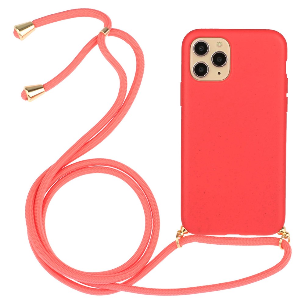 For iPhone 16 Pro Case with Lanyard Wheat Straw+TPU Phone Cover Biodegradable Recyclable