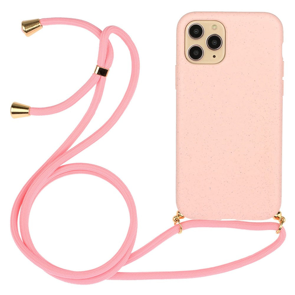 For iPhone 16 Pro Case with Lanyard Wheat Straw+TPU Phone Cover Biodegradable Recyclable