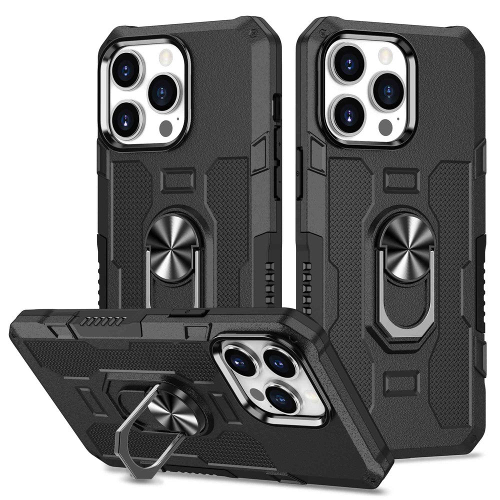 For iPhone 14 Pro Max Shockproof Phone Case Rotatable Ring Holder Kickstand Protective Phone Cover