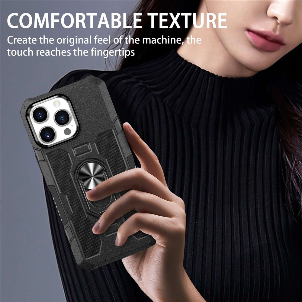 For iPhone 14 Pro Max Shockproof Phone Case Rotatable Ring Holder Kickstand Protective Phone Cover