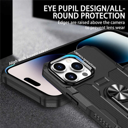 For iPhone 14 Pro Max Shockproof Phone Case Rotatable Ring Holder Kickstand Protective Phone Cover
