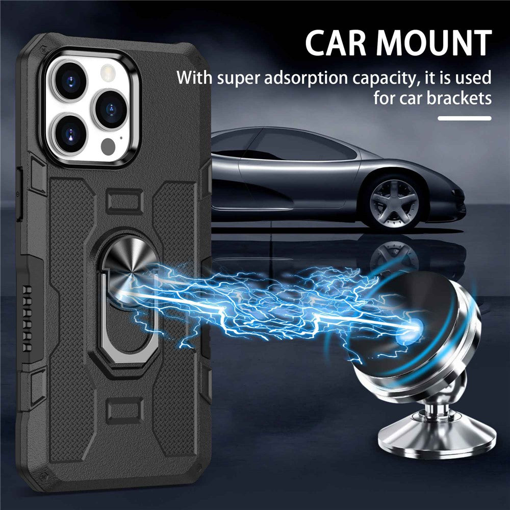 For iPhone 14 Pro Max Shockproof Phone Case Rotatable Ring Holder Kickstand Protective Phone Cover