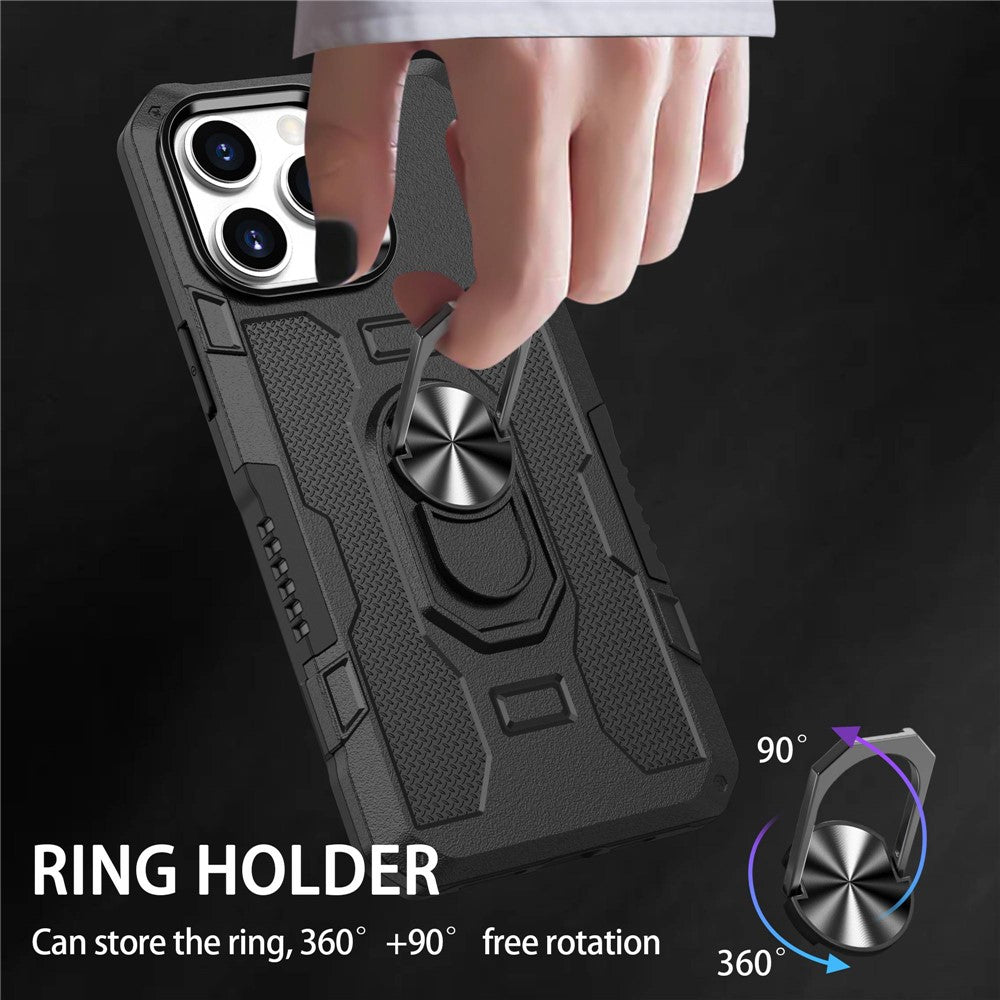 For iPhone 14 Pro Max Shockproof Phone Case Rotatable Ring Holder Kickstand Protective Phone Cover