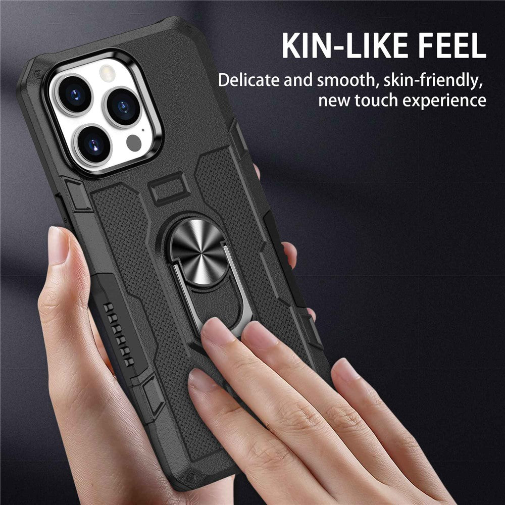 For iPhone 14 Pro Max Shockproof Phone Case Rotatable Ring Holder Kickstand Protective Phone Cover