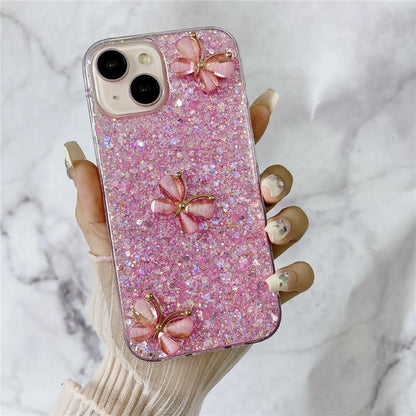 For iPhone 14 Plus Glitter Case 3D Butterflies Epoxy TPU Shockproof Cover