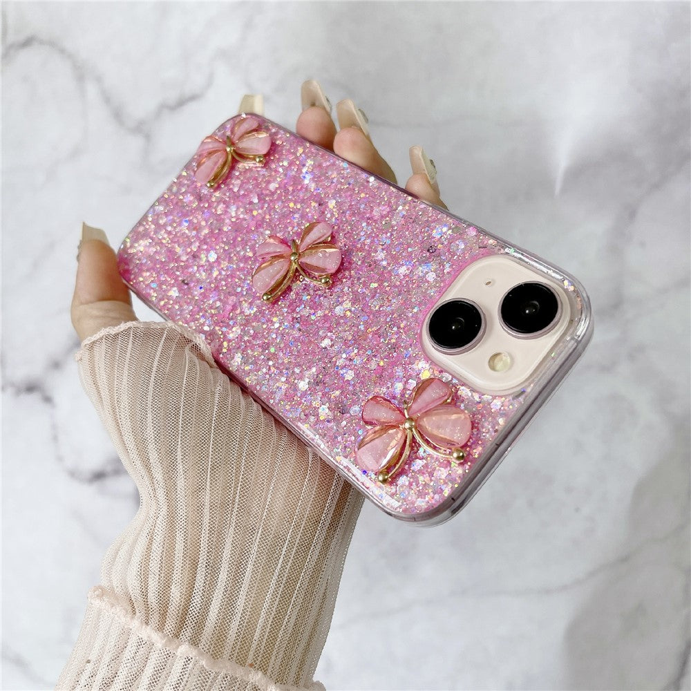 For iPhone 14 Plus Glitter Case 3D Butterflies Epoxy TPU Shockproof Cover