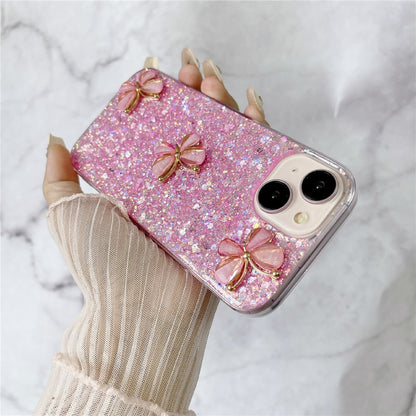For iPhone 14 Plus Glitter Case 3D Butterflies Epoxy TPU Shockproof Cover