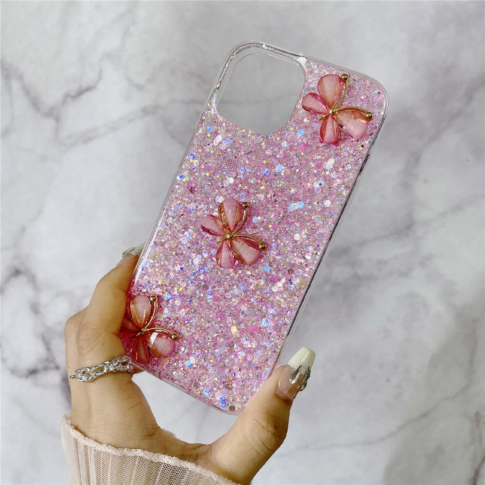 For iPhone 14 Plus Glitter Case 3D Butterflies Epoxy TPU Shockproof Cover