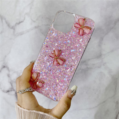 For iPhone 14 Plus Glitter Case 3D Butterflies Epoxy TPU Shockproof Cover