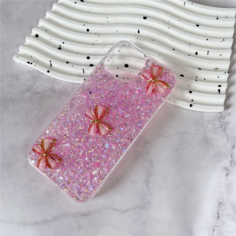 For iPhone 14 Plus Glitter Case 3D Butterflies Epoxy TPU Shockproof Cover