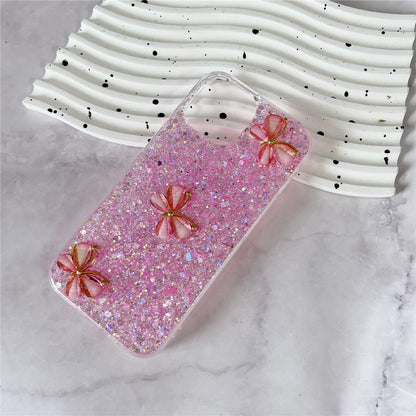 For iPhone 14 Plus Glitter Case 3D Butterflies Epoxy TPU Shockproof Cover