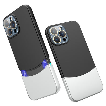 For iPhone 14 Pro Phone Case Splicing Colors Detachable 2-In-1 PC Phone Cover with Glass Lens Film