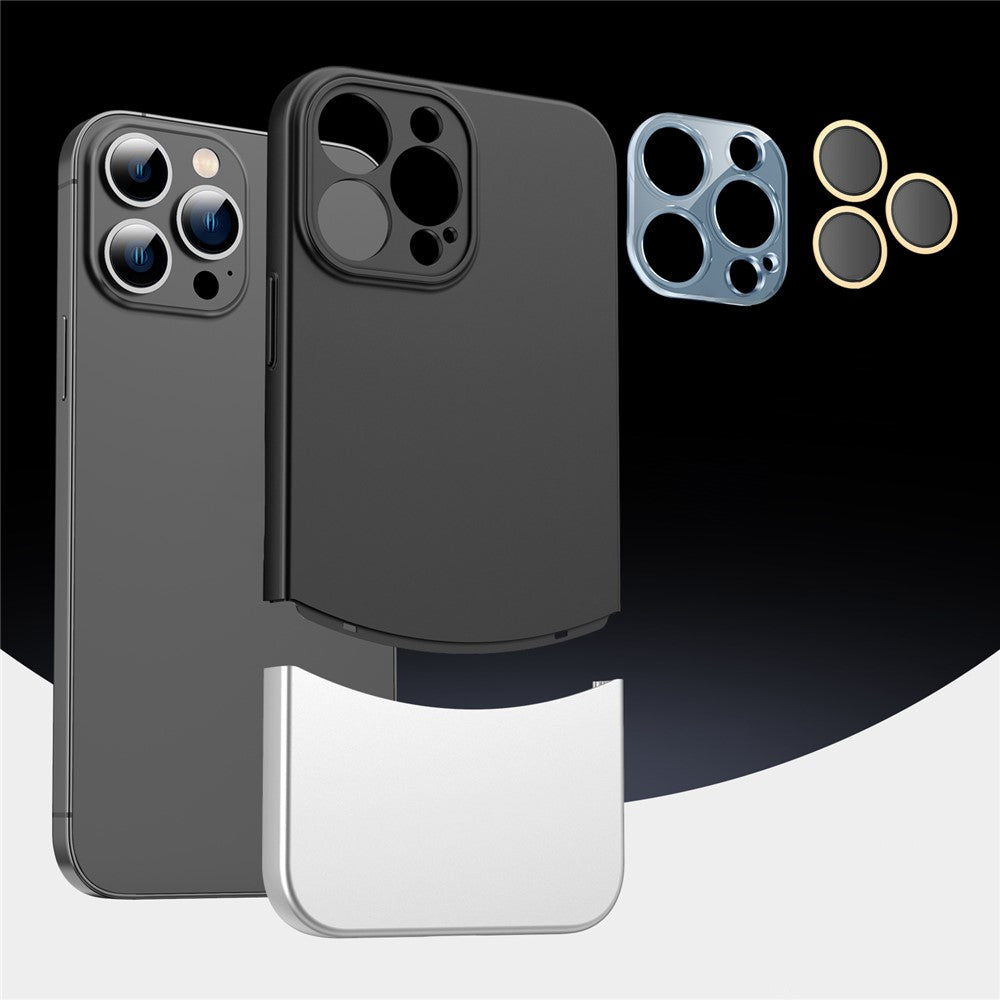 For iPhone 14 Pro Phone Case Splicing Colors Detachable 2-In-1 PC Phone Cover with Glass Lens Film