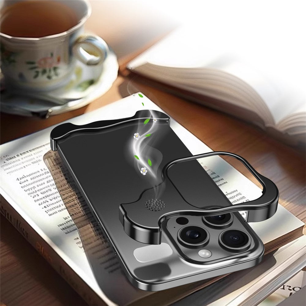 For iPhone 14 Pro Frameless Metal Case Phone Bumper Cover with Aromatherapy Tablet