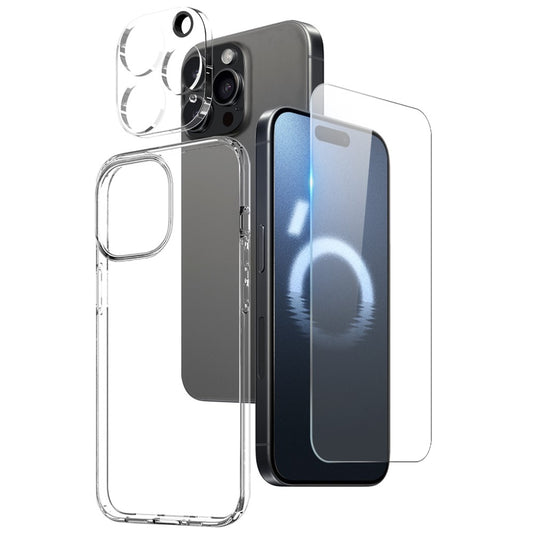 NORTHJO for iPhone 16 Pro Max TPU Clear Phone Case with Tempered Glass Screen Protector and Lens Film