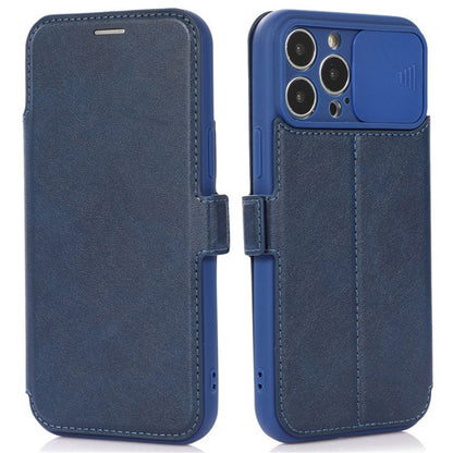 For iPhone 14 Pro Max PU Leather Stand Card Holder Case Shockproof Magnetic Clasp Phone Cover with Slide Camera Protection
