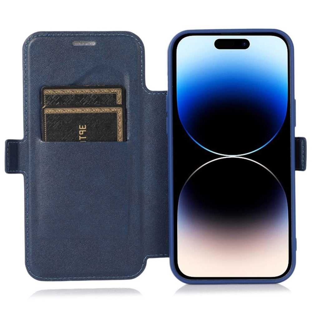 For iPhone 14 Pro Max PU Leather Stand Card Holder Case Shockproof Magnetic Clasp Phone Cover with Slide Camera Protection