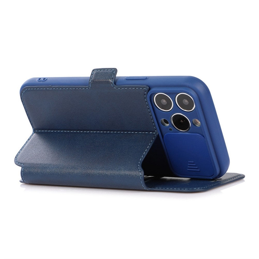 For iPhone 14 Pro Max PU Leather Stand Card Holder Case Shockproof Magnetic Clasp Phone Cover with Slide Camera Protection