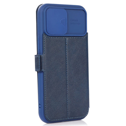 For iPhone 14 Pro Max PU Leather Stand Card Holder Case Shockproof Magnetic Clasp Phone Cover with Slide Camera Protection