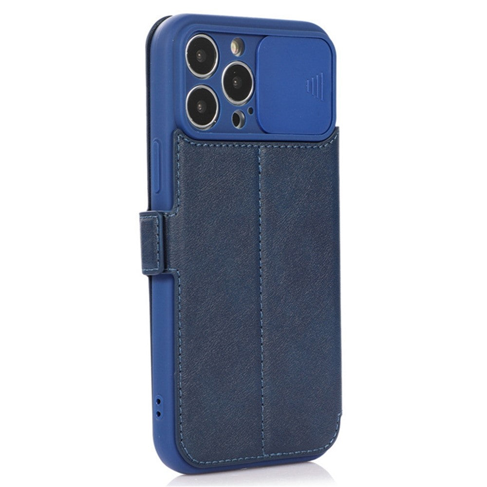 For iPhone 14 Pro Max PU Leather Stand Card Holder Case Shockproof Magnetic Clasp Phone Cover with Slide Camera Protection