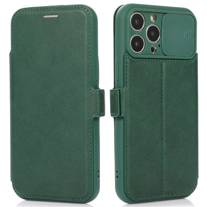 For iPhone 14 Pro Max PU Leather Stand Card Holder Case Shockproof Magnetic Clasp Phone Cover with Slide Camera Protection