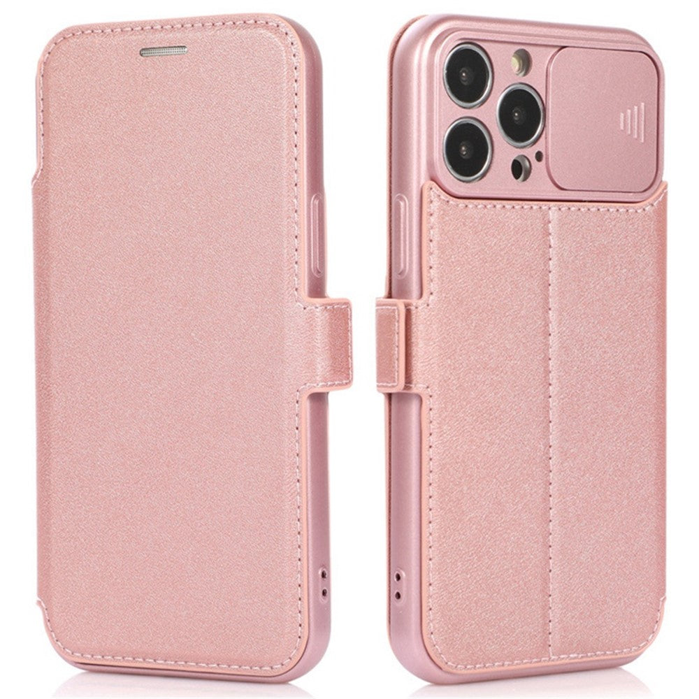 For iPhone 14 Pro Max PU Leather Stand Card Holder Case Shockproof Magnetic Clasp Phone Cover with Slide Camera Protection