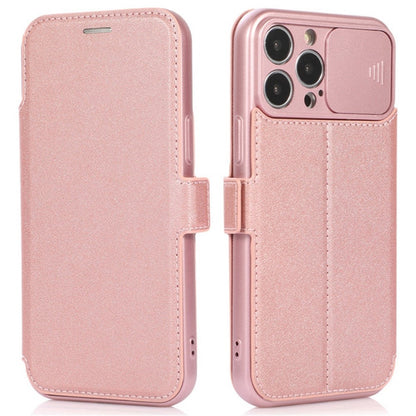 For iPhone 14 Pro Max PU Leather Stand Card Holder Case Shockproof Magnetic Clasp Phone Cover with Slide Camera Protection