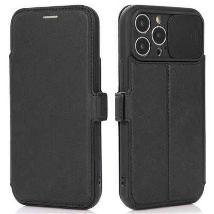 For iPhone 14 Pro Max PU Leather Stand Card Holder Case Shockproof Magnetic Clasp Phone Cover with Slide Camera Protection